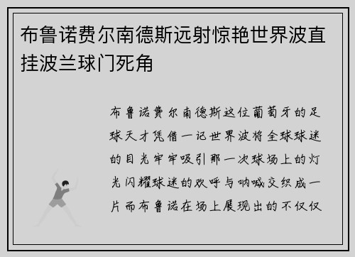 布鲁诺费尔南德斯远射惊艳世界波直挂波兰球门死角 布鲁诺费尔南德斯远射惊艳世界波直挂波兰球门死角